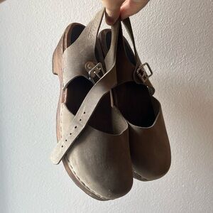 Lotta From Stockholm Green Suede Women’s Mary Jane Clogs